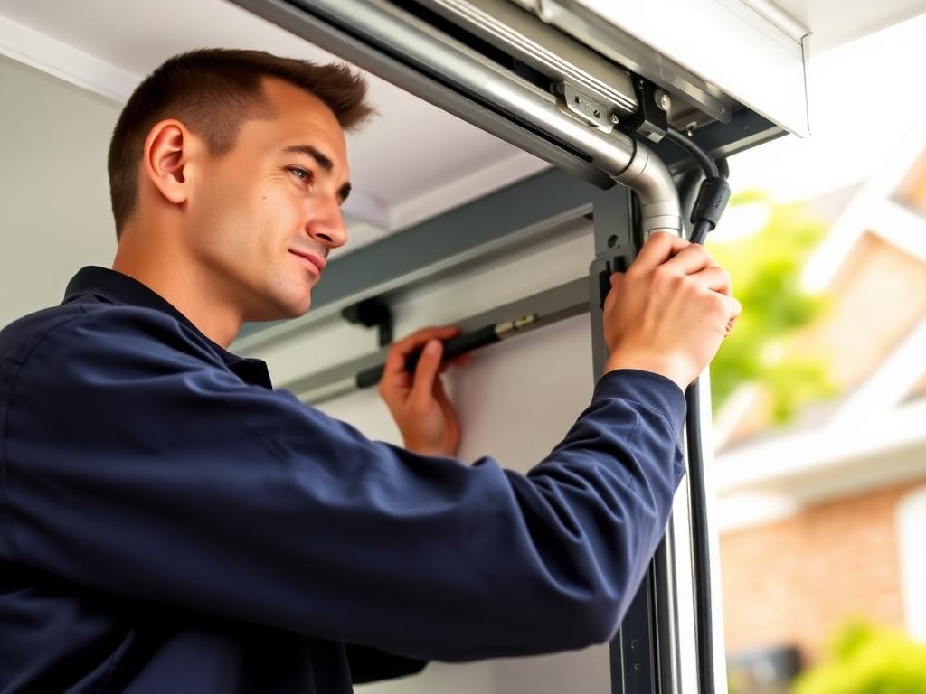 Certified garage door technician from Onset installing weather seal with professional precision